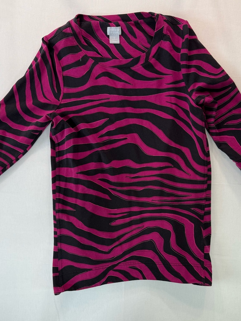 Chico's Black & Magenta Zebra-Stripe Long Sleeve Top
